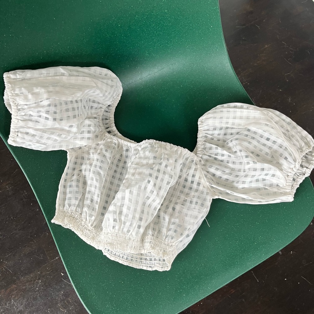 urban outfitters kimchi blue white gingham off the shoulder smocked crop